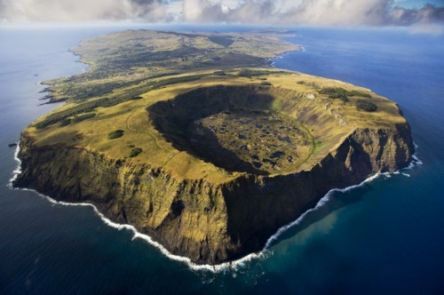 Rano Kau volcano in Rapa Nui national park, Easter Island, Chile