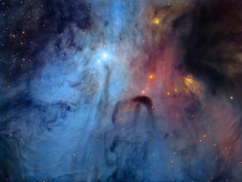 The rarely imaged core of the multiple star system, Rho Ophiuchi. A deep exposure showcases the whirling clouds, in an area the human eye would struggle to see much detail, even with the use of a telescope.